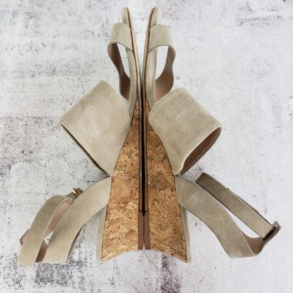 Tory Burch Leather Suede Cork Wedge Sandals Gray size 8.5M Comfort Preppy - Picture 13 of 16